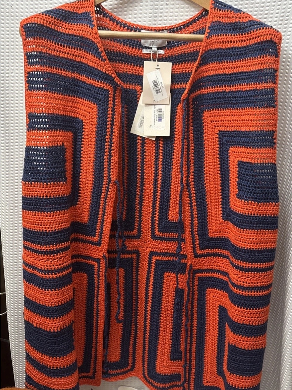 NWT Women’s FRNCH Cybille sleeveless crochet sweater Sz L